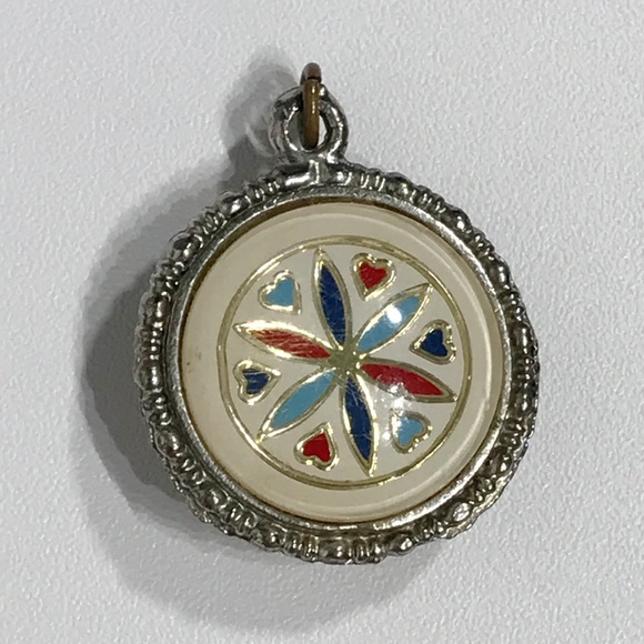 Vintage Enamel Pendant Pennsylvania Dutch Amish Distelfink Hex Sign Bird America - Picture 8 of 14